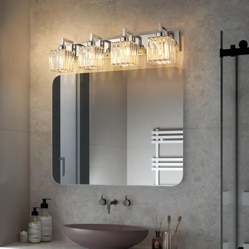 Vista 2 de Moderna lámpara de cristal para pared/tocador de baño, de 4 luces, color cromo Cromo torcido