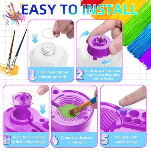 Vista 3 de Paint Brush Cleaner with Paint Tray, Upgraded 6-in-1 Painting Washer with Drain and Brush Holder, Water Circulation Painting Supplies for Acrylic
