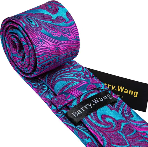 Vista 51 de Barry.Wang - Juego de corbata de seda para hombre, diseño de cachemira, pañuelo y gemelos de bolsillo