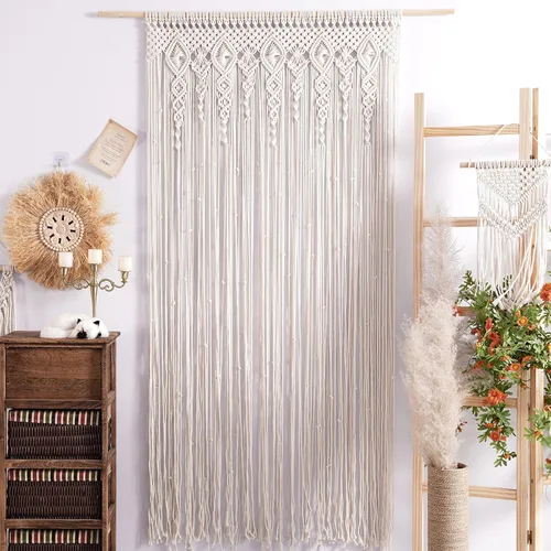 Vista 3 de Cortinas de macramé para decoración de pared, macramé para colgar en la pared, 79 x 35 pulgadas, 1 panel Handmade, Cotton, Bohemian Style, For