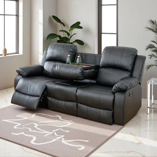 Vista 22 de Conjunto de sofá para sala de Estar, sillón reclinable de cuero transpirable, sofá de 3 plazas para cine en casa con portavasos para apartamento