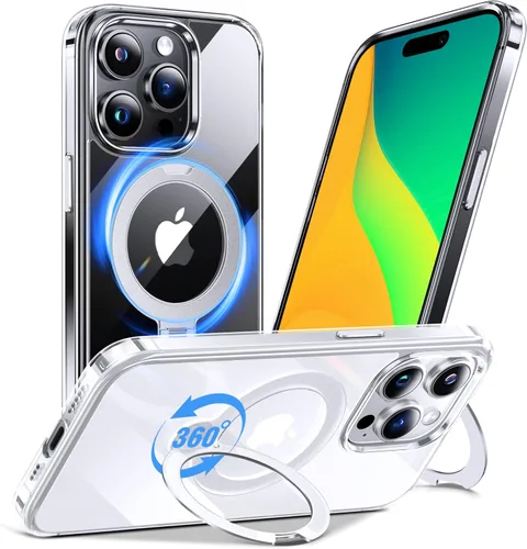 Vista 30 de Anqrp Funda transparente con función atril magnética con junta tórica para iPhone 12/12 Pro, compatible con Mag-Safe, de grado militar, reforzada