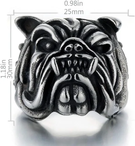 Vista 2 de Anillo de Bulldog para hombres, estilo gótico vintage de Pitbull Bull Dog Pug Dog Head Biker Anillo, Vikingo Animal Anillos Joyería para los amantes