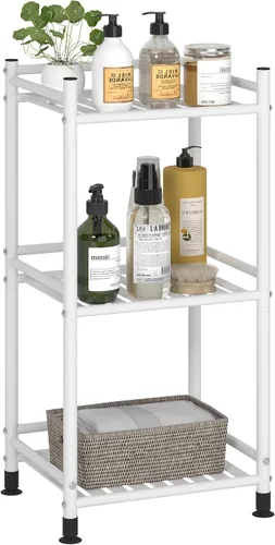 Vista 12 de Esquinero de almacenamiento de 4 niveles para el baño, estante abierto de pie, estante de esquina de metal para la cocina, salón, pasillo