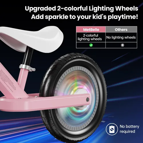 Vista 3 de MetBelle Toddler Balance Bike 1-3 Year Old,12" No Pedal Kids Indoor Outdoor Toy Bike 2-5 Years Old with Tool-Free Adjustments Seat, Lightweight