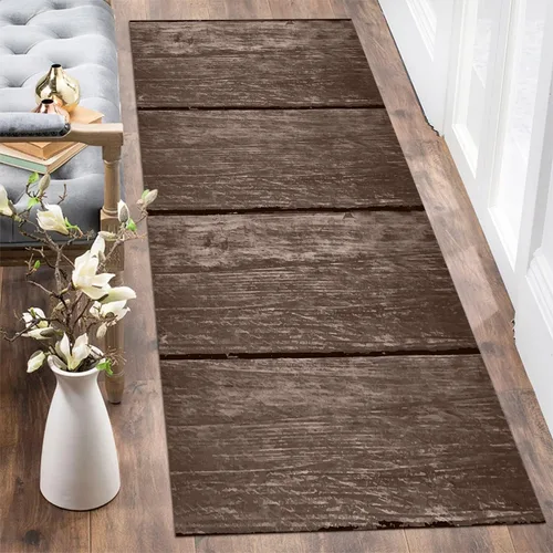 Vista 37 de GUBIYU Juego de 2 alfombras y tapetes de cocina de madera campestre, lavables, rústicas, tablones de madera marrón, alfombras de baño