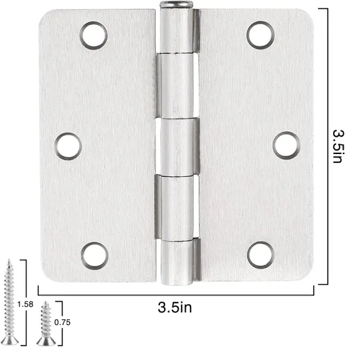 Vista 2 de JIW Bisagras de puerta de níquel satinado de 3.5 pulgadas 1/4 pulgadas, paquete de 12 Bisagras de puerta interiores níquel cepillado 3 ½" hardware