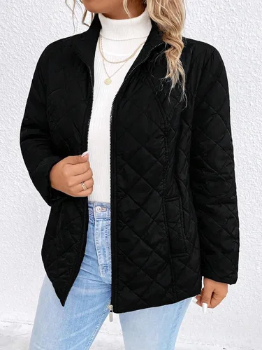 Vista 3 de MakeMeChic Abrigo de manga larga con cremallera para mujer, talla grande, color liso, casual, con bolsillos