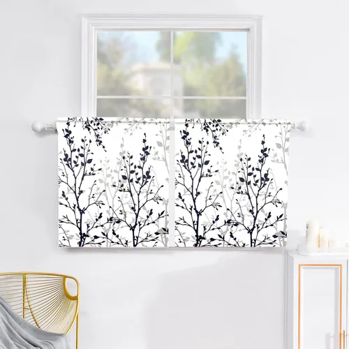 Vista 4 de Luvyohmee Cortinas cortas negras de cocina de 30 pulgadas de largo, con bolsillo para barra de árbol, 2 paneles de cortinas pequeñas para cafetería
