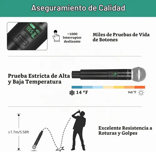 Vista 6 de Sistema de Micrófono Inalámbrico, Micrófono Profesional UHF de 4 Canales, Empareja Automáticamente Micrófono Inalámbrico de Metal con 4 Micrófonos