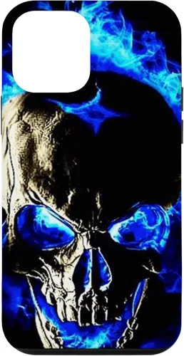 Vista 12 de iPhone 15 cabeza de calavera con fuego azul esqueleto gótico amantes decoración caso