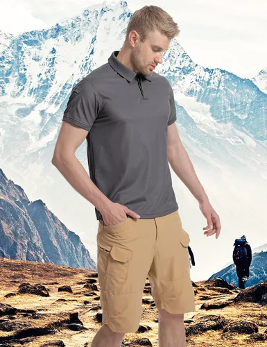 Vista 6 de YAXHWIV Polo para hombre, camiseta táctica para hombre, manga corta, absorbe la humedad, camiseta de tenis de golf
