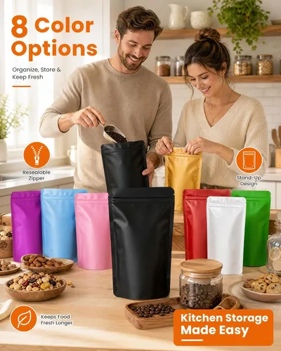 Vista 6 de Paquete de 100 bolsas resellables de pie, a prueba de olores, bolsas de papel de aluminio sellables para embalaje (negro, 3.5 x 5.1 pulgadas)