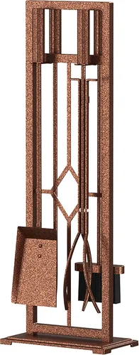 Vista 8 de Fire Beauty Juego de 5 herramientas para chimenea de hierro forjado, soporte para poker (bronce antiguo)
