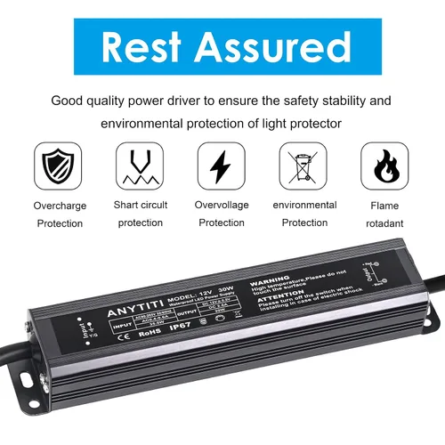 Vista 2 de Controlador LED, fuente de alimentación LED IP67 salida impermeable 30W DC12V 2.5A enchufe de 3 clavijas 4.5 pies (12 V 30 W) Para tiras LED