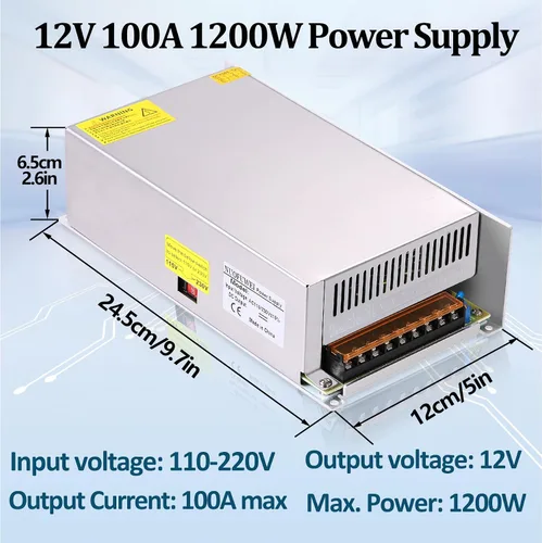 Vista 4 de DC 12V 100A 1200W Adaptador de fuente de alimentación 110V AC a 12V DC