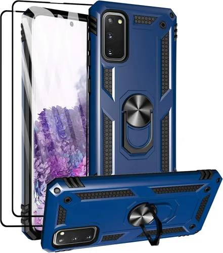 Vista 11 de Androgate Funda para Samsung Galaxy S20 FE con protectores de pantalla de cristal, soporte de anillo de metal de grado militar con soporte de Negro