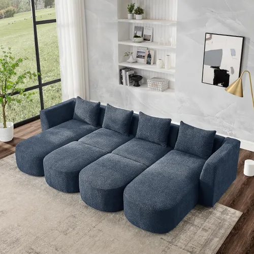 Vista 12 de Quarte Sofá seccional en forma de U, sofá modular con dos asientos individuales, dos sillas, combinación de bricolaje, tela de hilo en bucle Beige/5