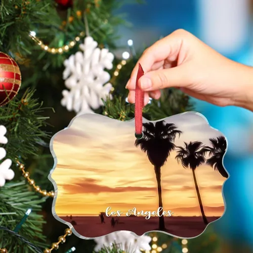 Vista 5 de Los Ángeles Beach California, Estados Unidos, decoración de árbol de Navidad, recuerdo de ciudad de campo, recuerdos de Navidad personalizados
