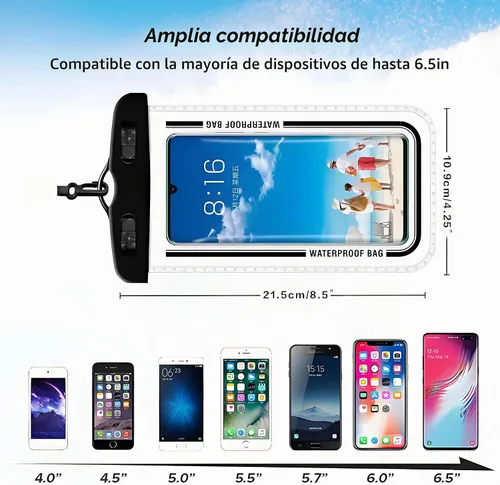 Vista 6 de Baiao Bolsa impermeable para teléfono, funda impermeable de 8.3 pulgadas para iPhone 16, 15, 14, 13 Pro Max, IPX8, bolsa seca para teléfono celular