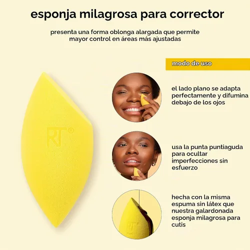 Vista 6 de Real Techniques Miracle Concealer Sponge, esponja de mezcla de maquillaje para corrector líquido y crema, forma alargada para una aplicación precisa