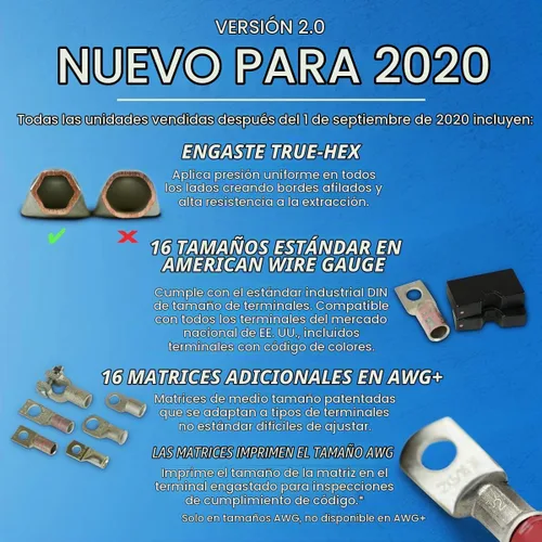 Vista 2 de TEMCo Industrial Crimpadora Hidráulica de Terminales de Cable TH0005 V2.0 (11 US TON) 10 AWG a 600 MCM Kit de Herramientas de Cable de Terminal