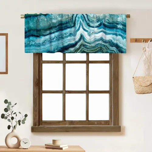 Vista 28 de Cortina de cenefa de mármol verde con venas doradas de mármol negro, diseño abstracto de lujo, elegante cenefa con bolsillo para barra, 1 panel