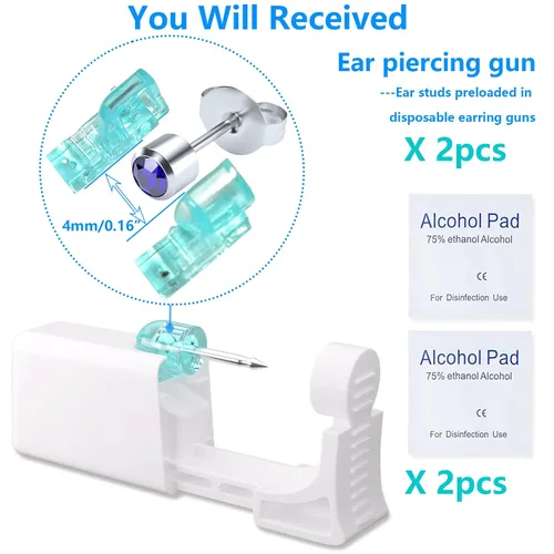 Vista 2 de Kit de perforación de orejas YINPAD - Pistola de perforación desechable cargada previamente con clavos de diferentes estilos de 5MM, kit