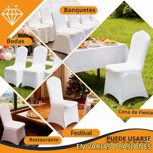 Vista 8 de Yahpetes Funda para silla de banquete de poliéster y elastano, color blanco, parte delantera plana, elástica, para bodas, banquetes, comedores, 1
