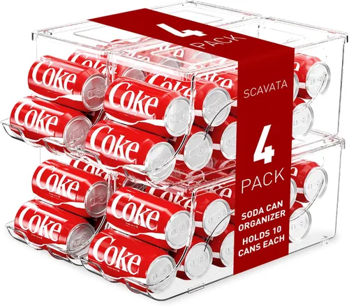 Vista 9 de SCAVATA Paquete de 2 organizadores apilables para refrigerador, dispensador de latas de soda, contenedor de bebidas con tapa para refrigerador