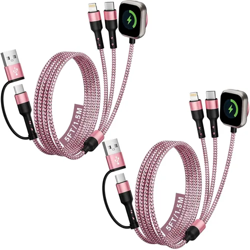 Vista 22 de Cruise Travel Essentials 2026, cable USB A/C 3 en 2 para iPhone 17, cargador iWatch, cable de carga múltiple trenzado, cable de carga múltiple