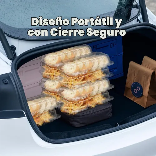 Vista 4 de Fit Meal Prep Paquete de 25 recipientes de plástico transparente con bisagras de 12 x 5 x 3 pulgadas, recipientes de plástico desechables