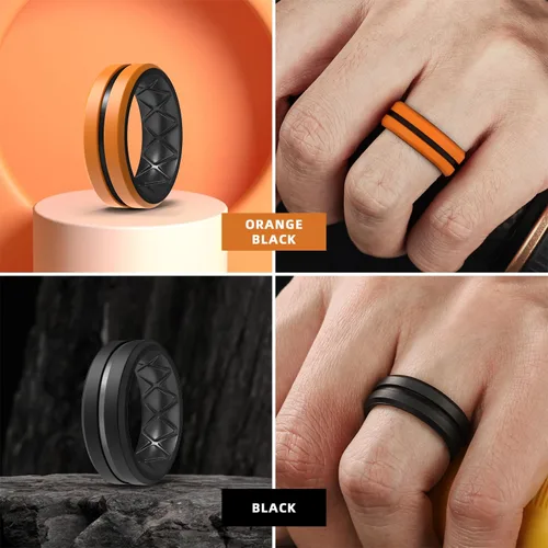 Vista 3 de Egnaro - Anillo de silicona para hombre, paquete múltiple de 146, transpirable, anillos de compromiso para hombres, 8 mm de ancho, 2 mm de grosor