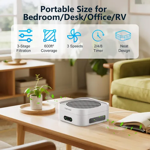 Vista 3 de Purificadores de aire para el dormitorio del hogar de hasta 600 pies cuadrados, purificador de aire True HEPA para mascotas, polvo, caspa, polen