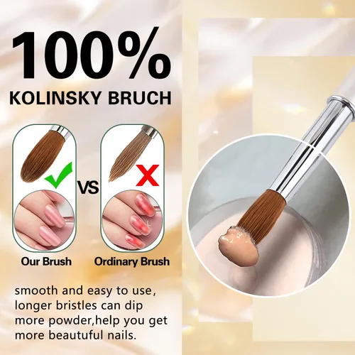 Vista 3 de Kolinsky - Cepillo de uñas acrílico, 100% puro, para aplicación de polvo acrílico, herramienta profesional de manicura para extensión de uñas