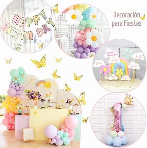 Vista 4 de Decoraciones de primer cumpleaños para niña, 219 margaritas para primer cumpleaños, kit de arco de globos pastel, pancarta de feliz cumpleaños