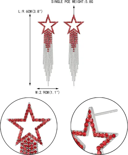 Vista 6 de EVER FAITH Aretes de borla de estrella para mujer, aretes largos de cristal de diamantes de imitación con cuentas de cascada con flecos, aretes