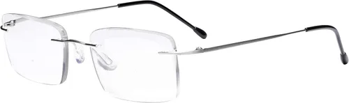 Vista 11 de Eyekepper Paquete de 3 lentes de lectura de metal sin montura para hombres, lectores rectangulares sin marco (negro/azul/plomizo)+0.00