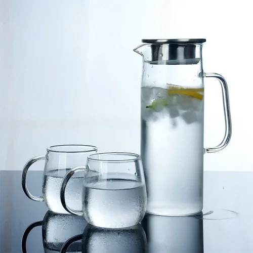Vista 3 de Jarra de vidrio con tapa de acero inoxidable, jarra segura para estufa de alta resistencia al calor para agua fría/caliente y té helado