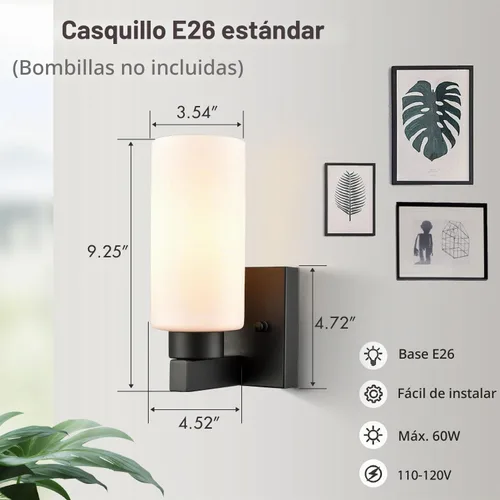 Vista 5 de DEYNITE - Juego de 2 apliques de baño negros modernos de color blanco lechoso