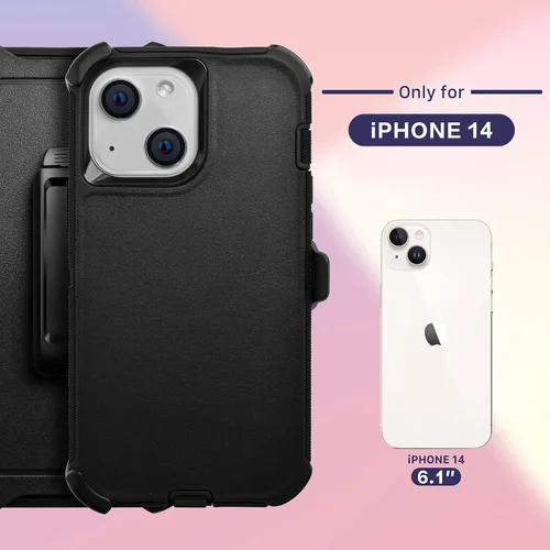 Vista 2 de Funda con clip para cinturón compatible con iPhone 14 (6.1 pulgadas), resistente contra caídas, protección contra golpes, a prueba de polvo