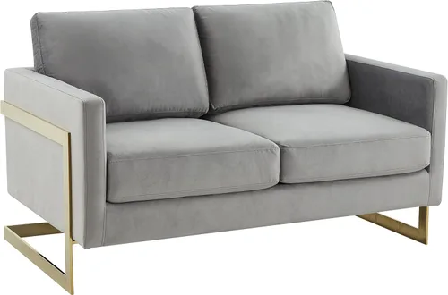 Vista 12 de LeisureMod Lincoln Modern Mid-Century - Sofá biplaza tapizado de terciopelo con marco dorado, color beige