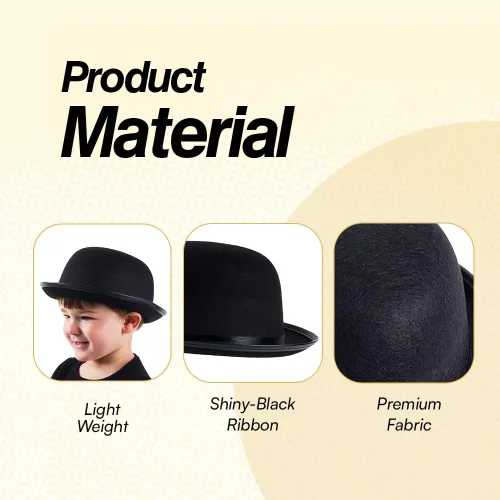 Vista 3 de Funny Party Hats Sombrero de boliche – Sombrero Derby negro para niños – Sombrero de fieltro – Talla única – Gorros unisex para niños