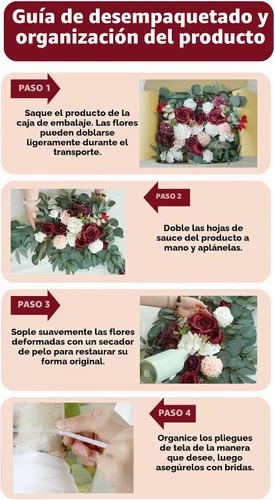 Vista 5 de Kit de flores artificiales de arco de boda Muhanjia (paquete de 4), 2 piezas de arco de flores artificiales, 2 piezas de cortinas de gasa