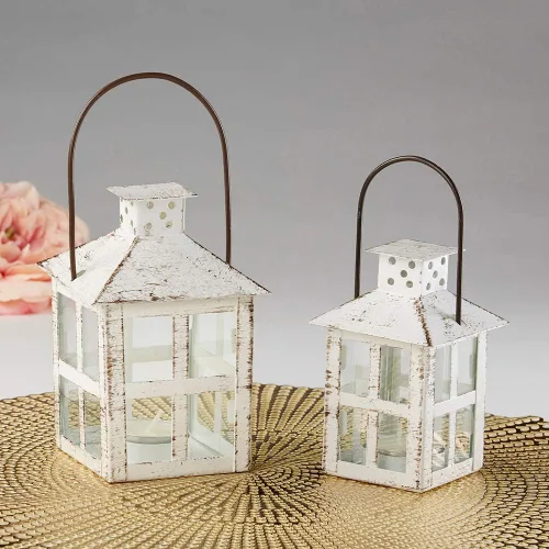 Vista 7 de Kate Aspen Decoración Rústica de Granja Blanca Portavelas Farol (12.7 cm), Decoración de Boda, Centro de Mesa, Decoración del Hogar, Decoración