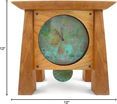 Vista 6 de Prairie Style - Reloj de repisa/estante con cara de cobre y péndulo, madera de cerezo americano hecho a mano, 12 pulgadas