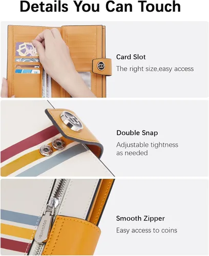 Vista 5 de BOSTANTEN Carteras de cuero para mujer, bloqueo RFID, gran capacidad, triple tarjetero, embrague para teléfono