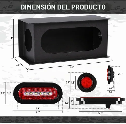 Vista 2 de RONSTA Kit de 2 cajas de acero para luces de remolque con luces traseras LED ovaladas rojas/blancas de 6 pulgadas y luces laterales redondas rojas