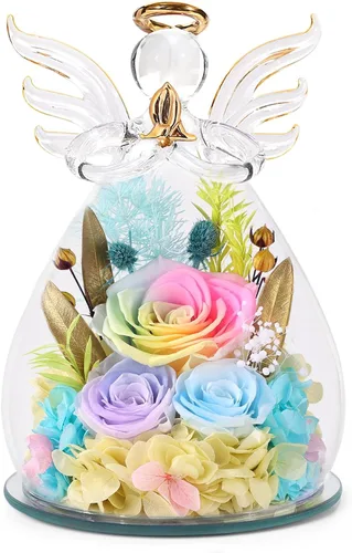 Vista 10 de Regalos para mamá, regalos de cumpleaños para mujeres, rosa preservada para siempre, flor en cristal, figuras de ángel, flores frescas para entrega