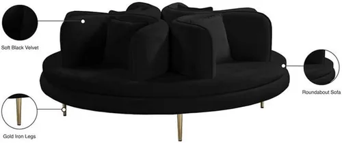 Vista 7 de Pemberly Row Sofá Roundabout negro contemporáneo de terciopelo con patas de hierro en negro